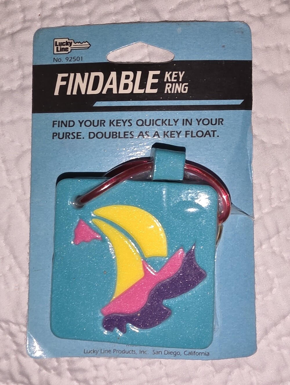 Vintage 1980s 1990s Foam Sailboat Findable Floating Keyring NOS